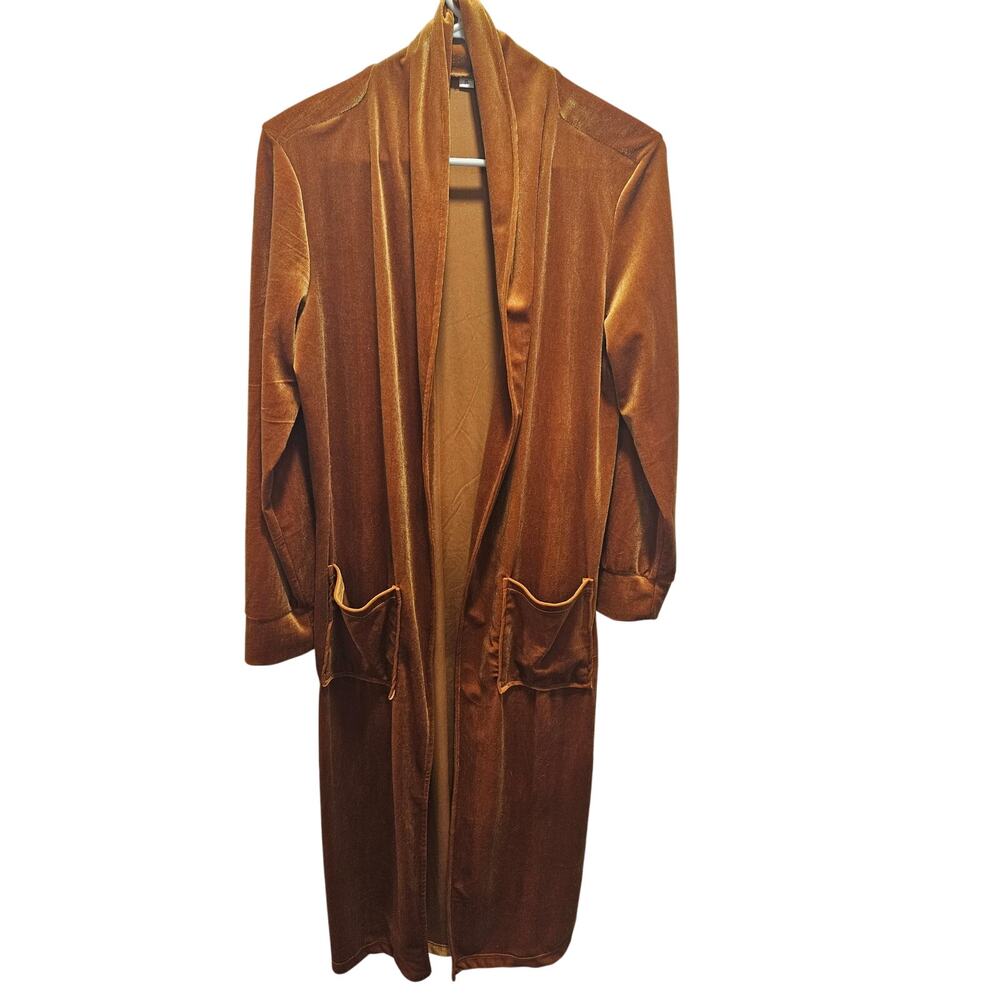 Copper Velvet Longline Open Front Duster Cardigan Holiday Evening Womens S